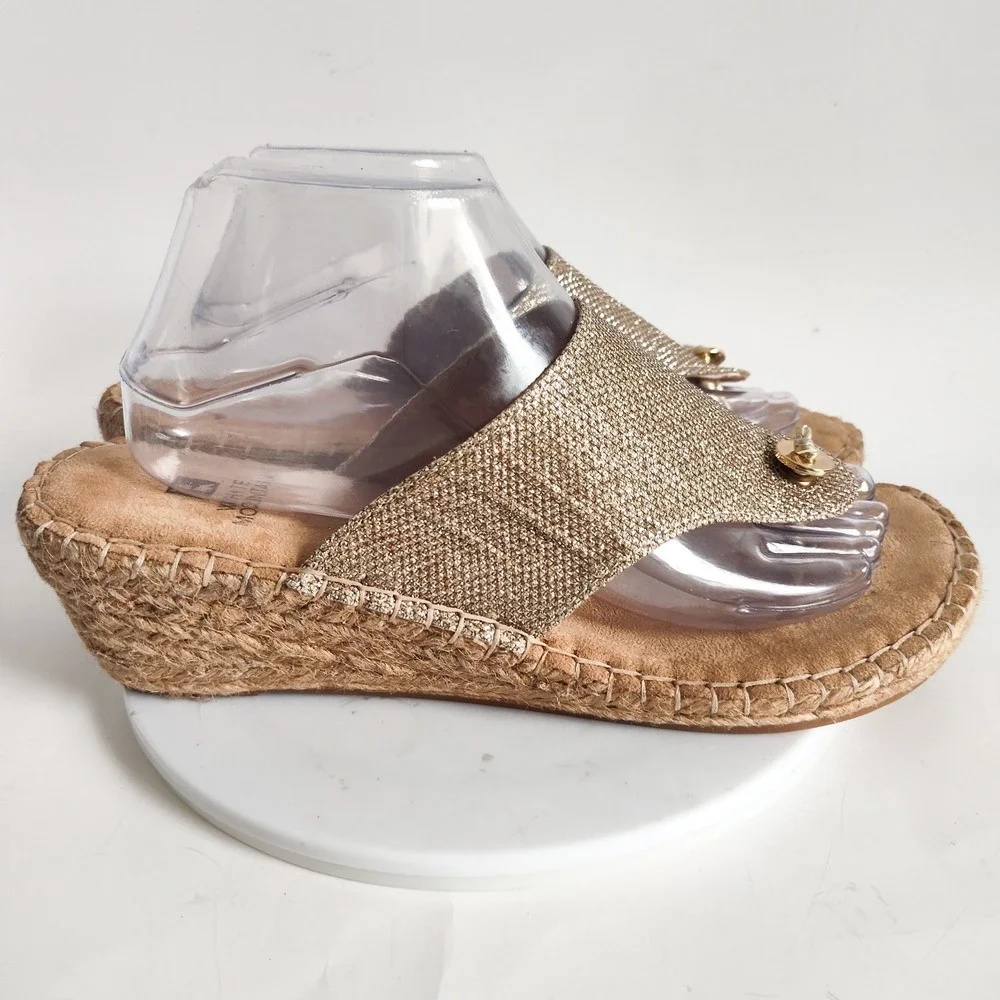 White Mountain Sandals Size 10 Espadrilles Wedges Open Toe Mules Gold Glitter